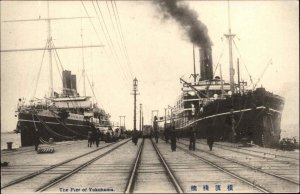 Yokohama Japan Pier & Steamships c1910 Postcard