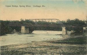 Carthage Missouri 1909 Upper Bridge Spring River Postcard #3388 Kress 977