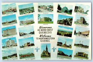 Canada Postcard Welcome to Northwestern Quebec c1950's Cities Multiview