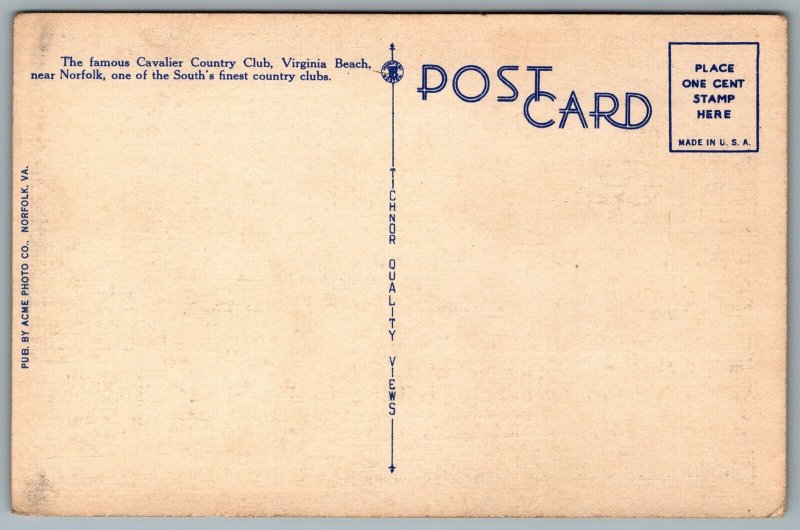 Postcard Virginia Beach VA c1940s Cavalier Country Club Golf & Yacht Club Aerial