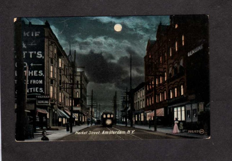 NY Market St Moonlight Night View Eureka Bowling Trolley Amsterdam New York PC