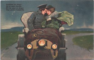 Romantic Couple In Love In A Car Embossed Vintage Postcard 09.15