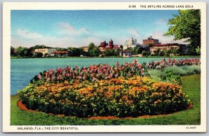 Vtg Orlando Florida FL Skyline Across Lake Eola 1930s Unused Linen View Postcard