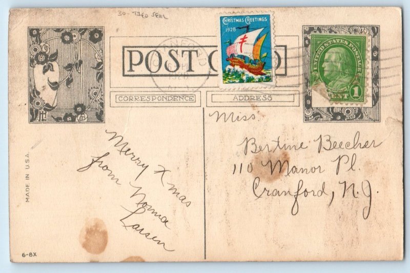 1928 Christmas The Three Wise Men Religious Tied Seal Cranford NJ Postcard
