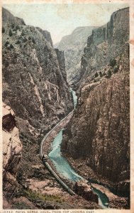 VINTAGE POSTCARD ROYAL GORGE COLORADO FROM THE TOP LOOKING EAST RAILWAY TRAIN