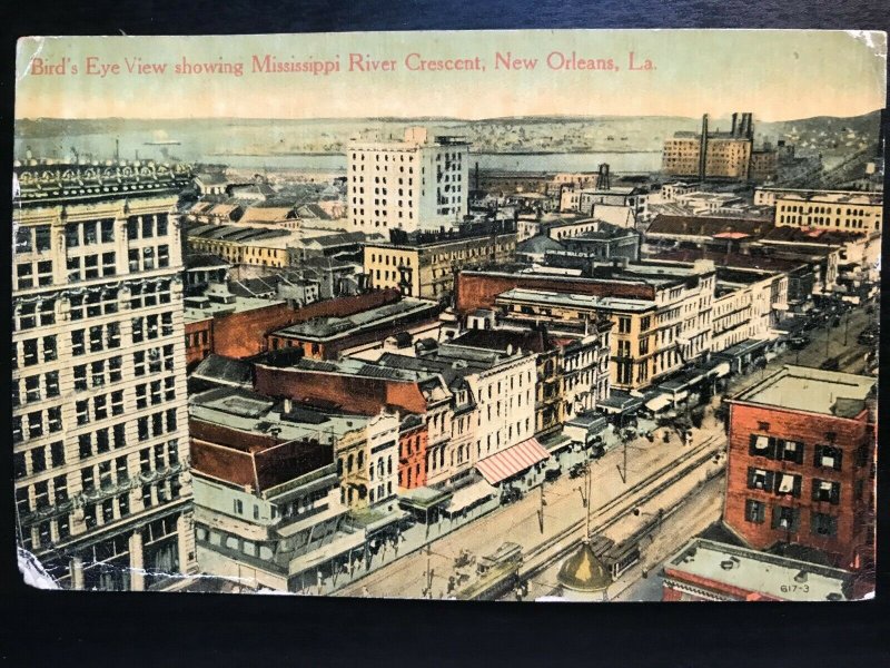 Vintage Postcard 1911 Bird's Eye View Mississippi River Crescent New Orleans LA
