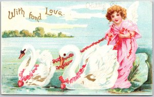 With Fun Love White Swan Angel Greetings And Wishes Card Postcard