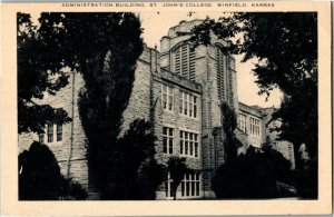 Administration Building St. John's College Winfield KS Vintage Postcard J29