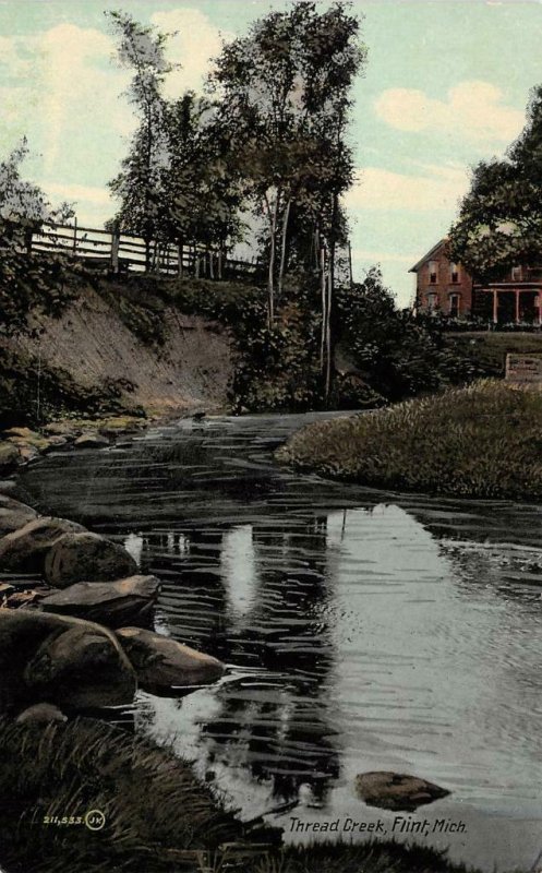 FLINT, Michigan MI    THREAD CREEK SCENE  Home~Wood Fence   ca1910's Postcard