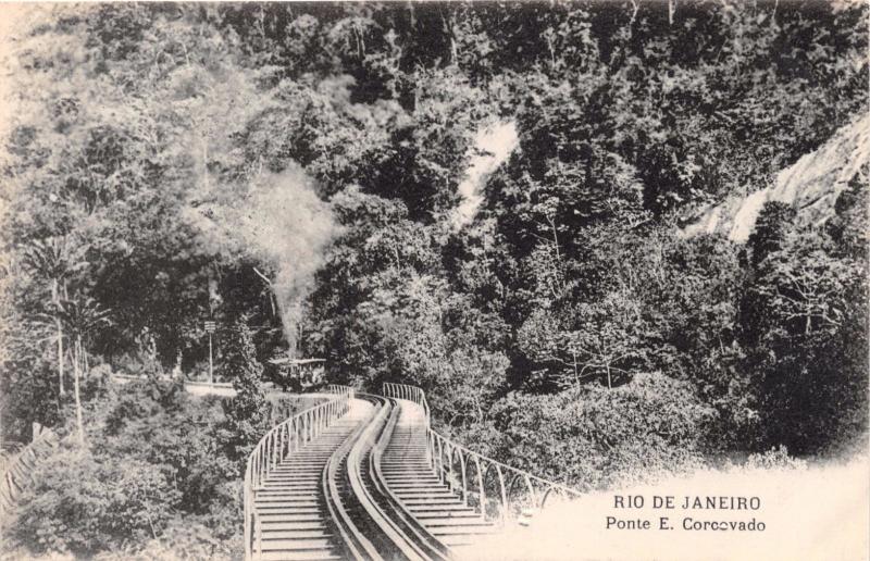 RIO DE JANEIRO BRAZIL~PONTE E CORCOVADO~STEAM RAILROAD PAPELARIA ZENITH POSTCARD