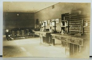 Newton Kansas RPPC Interior of Agriculture Room at Bethel College Postcard J17