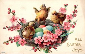 Easter Joys With Chicks Easter Eggs and Flowers