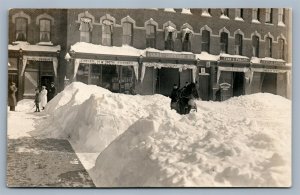 STORE FRONT SIGNS WINTER SCENE ANTIQUE REAL PHOTO POSTCARD RPPC