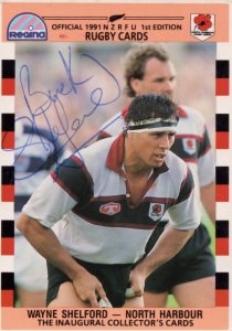 Wayne Shelford North Harbour Team 1991 New Zealand Rugby Hand Signed Card Photo