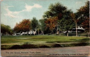 View of the Old Green, Norwich Town CT Vintage Postcard O75