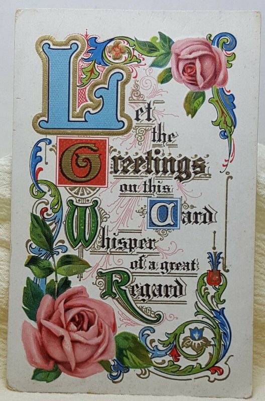 Greetings Regards Flower Vintage Postcard