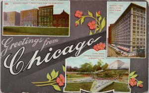 Greetings from Chicago IL Large Letter Home Monthly Advertising Postcard G72