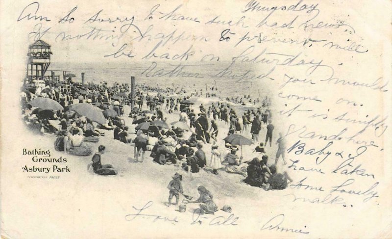 Bathing Grounds ASBURY PARK, NJ Beach Scene 1906 Vintage Postcard