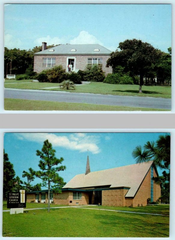 2 Postcards MYRTLE BEACH, South Carolina SC - Memorial Library, Lutheran Church