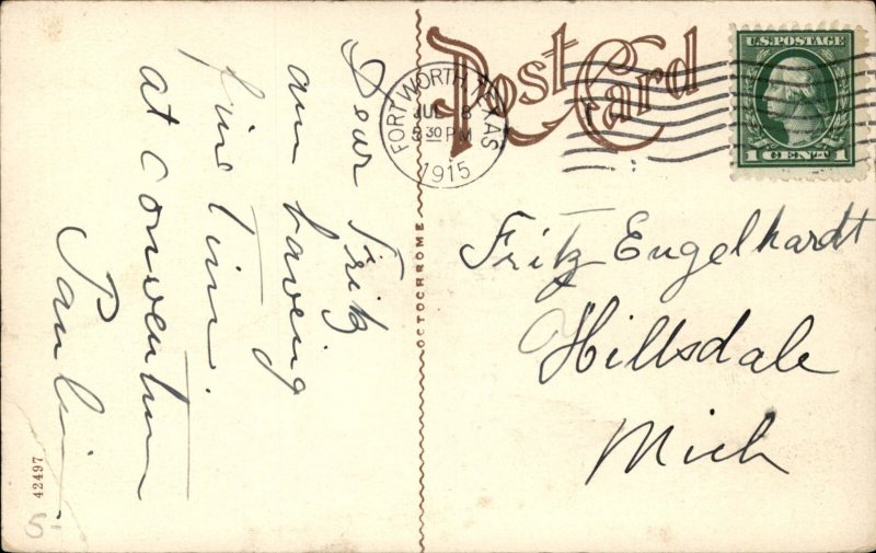 Fort Worth Texas TX Caf� Westbrook Hotel 1900s-20s Vintage Postcard