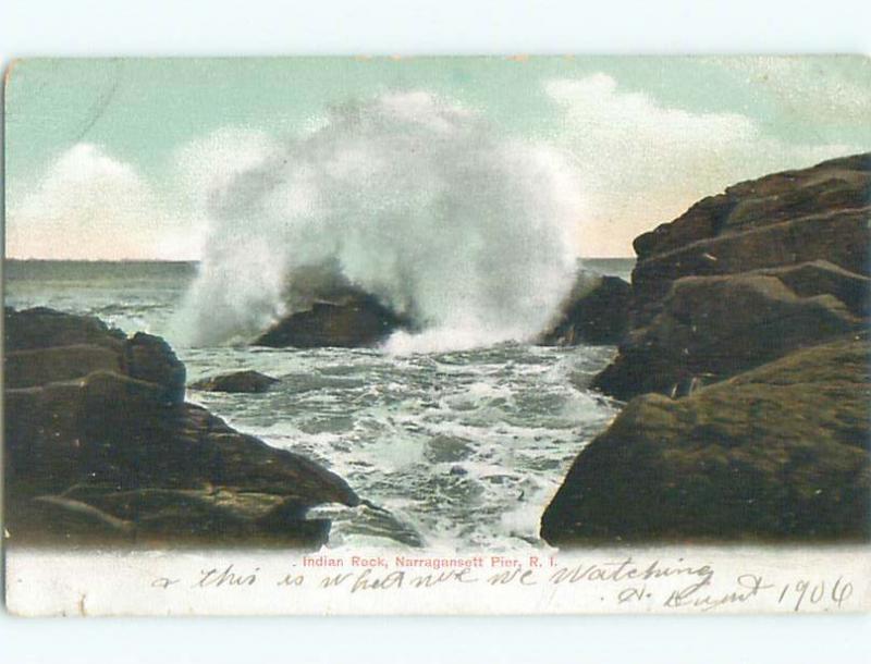 Unused Pre-1907 INDIAN ROCK AT SHORELINE Narragansett Pier Rhode Island RI n5496