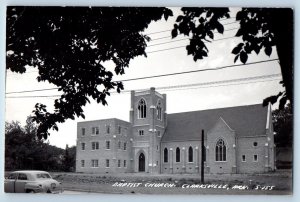 Clarksville Arkansas AR Postcard RPPC Photo Baptist Church Scene Street Car