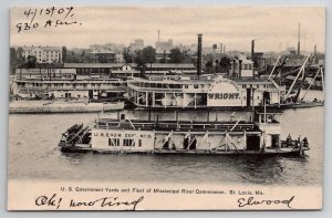 St Louis MO US Govt Mississippi River Yard Steamer Snag Boat Wright Postcard O26