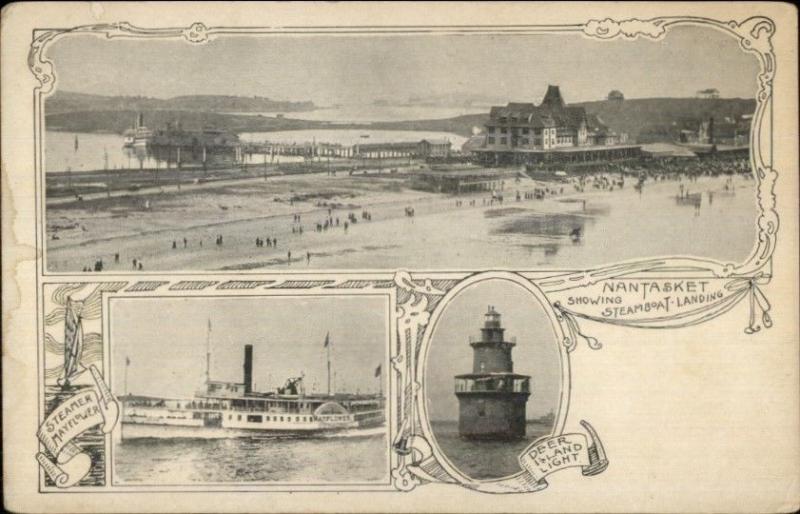 Nantasket MA Meulti-View Steamship Lighthouse c1905 Postcard