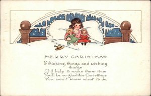 Whitney Christmas Little Girl in Bed With Dolls c1920 Vintage Postcard