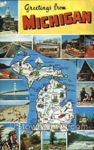 Greetings from Michigan Map - MIsc Postcard