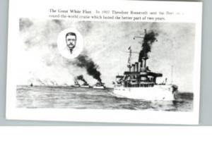 THEODORE ROOSEVELT White Fleet Battleship Old Postcard