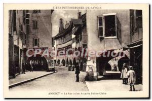 Postcard Old Annecy The Street And Arcades St. Clare caf Crepy