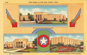 DALLAS, TX Texas  CIVIC CENTER at FAIR PARK  Aquarium~Museums  c1940's Postcard