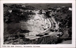 VINA DEL MAR CHILE Balneario Lilenes Air View OLD CARS REAL PHOTO Old Postcard