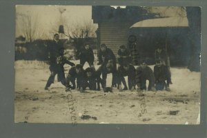 Bayard IOWA RPPC 1910 FOOTBALL TEAM Posing SNOW nr Guthrie Center Carroll Panora