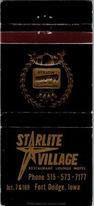 Vintage Matchbook Cover Starlite Village Restaurant & Motel Fort Dodge, IA MB114