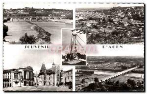 Postcard Agen Old Bridge canal bridge General view suspended the theater and ...