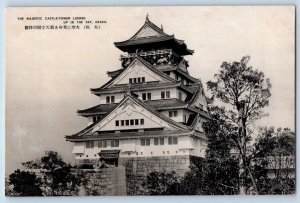 Osaka Japan Postcard Majestic Castle-Tower Looked Up in Sky c1920's