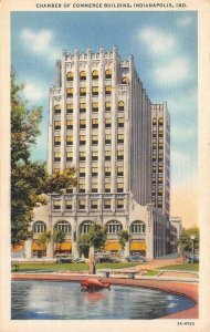 INDIANAPOLIS, Indiana IN   CHAMBER OF COMMERCE Fountain~Cars  ca1940's Postcard