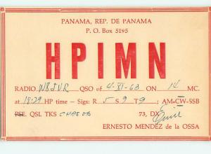 1963 vintage QSL CB HAM RADIO CARD Republic Of PANAMA s0407