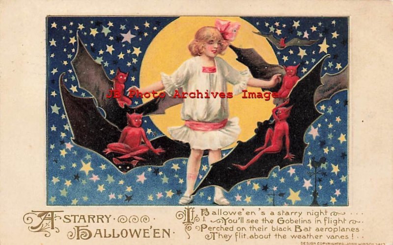 Halloween, Winsch 1913 No WIN02-3, Schmucker, Goblins on Black Bat Aeroplanes 