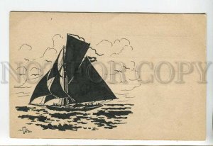 443889 Russia MOLLWO sailboat Silhouette WWI Vintage HAND PAINTED postcard INK