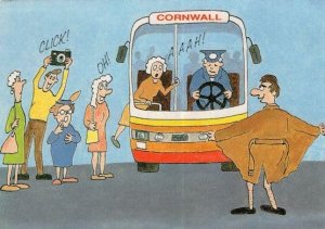 Cornwall Bus Flasher Streaker Risque Adult Transport Comic Postcard