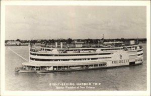 Steamship Steamer Boat President at New Orleans Real Photo Postcard