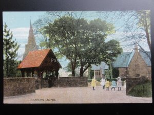 Cheshire Merseyside EASTHAM CHURCH shows children Playing in Street Old Postcard