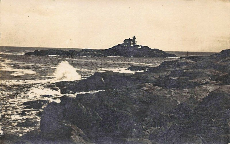 Nubble Lighthouse From a Distance Real Photo Postcard