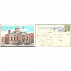 Postcard Charlotte Public Library, NC 1937 Architecture Linen