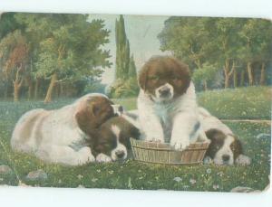 Pre-Linen FOUR CUTE PUPPY DOGS SITTING TOGETHER AC5346