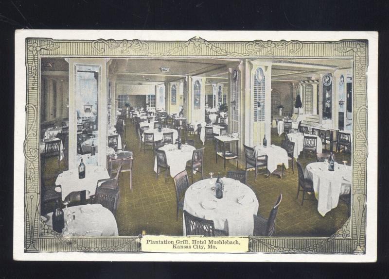 KANSAS CITY MISSOURI HOTEL MUEHLEBACH RESTAURANT INTERIOR VINTAGE POSTCARD