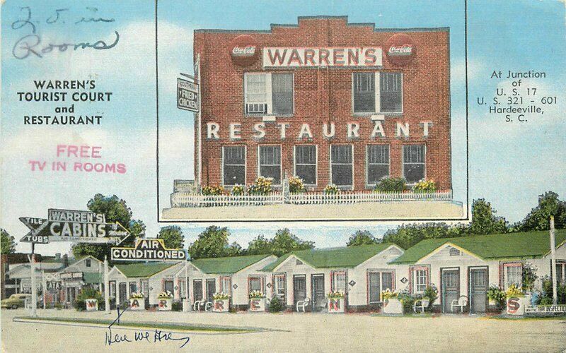 Hardeeville South Carolina 1955 Postcard Warren' Tourist Court Kropp